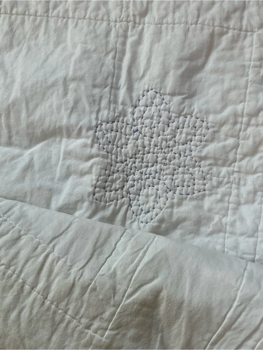 Quilted floral appliqué reversible with blue border bedspread 64 x 80